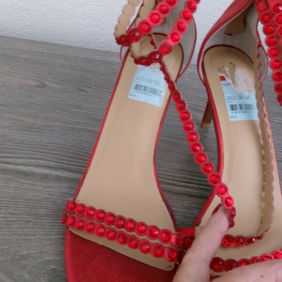 New Thalia Sodi Red Metallic Beaded Strappy DARRLA High Heels Open Toe 11 - Picture 4 of 16